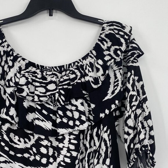 Sam Jess Women's Size Small Black Floral Off The Shoulder Tiered Ruffle Blouse - Picture 5 of 10